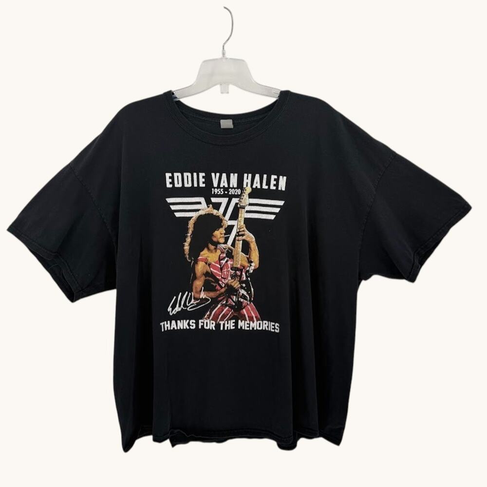 Eddie Van Halen Tribute T Shirt 1955–2020 Rock Band Graphic Black Tee L